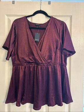 torrid Wine Short-Sleeve Surplice Peplum Top